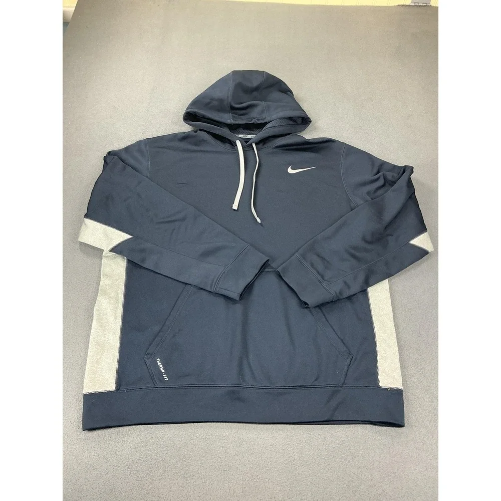 Nike Hoodie Mens XL Blue Therma-FIT Pullover Hooded Fleece Drawstring Swoosh